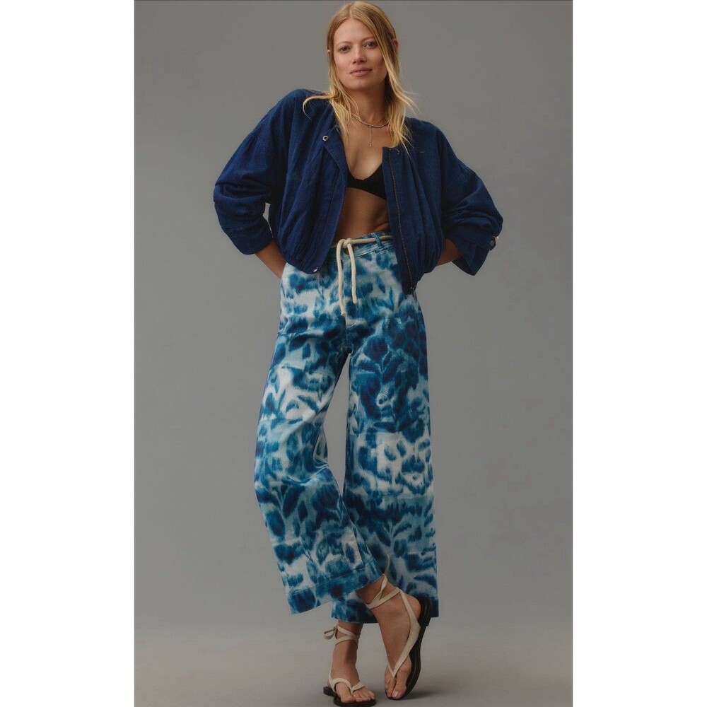 Anthropologie Maeve Bomber Jacket Blue Chambray Parachute Preppy Retro Small NWT